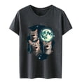 thumbnail image 3 of Funny Cat T Shirt Three Cat Howling Moon Distressed Cat Lover Starry Night T Shirt Long Sleeved Women's Shirts Women Shirt Polyester Spandex Neck Top for Women T Shirt Women Short Sleeve Womens Short, 3 of 4