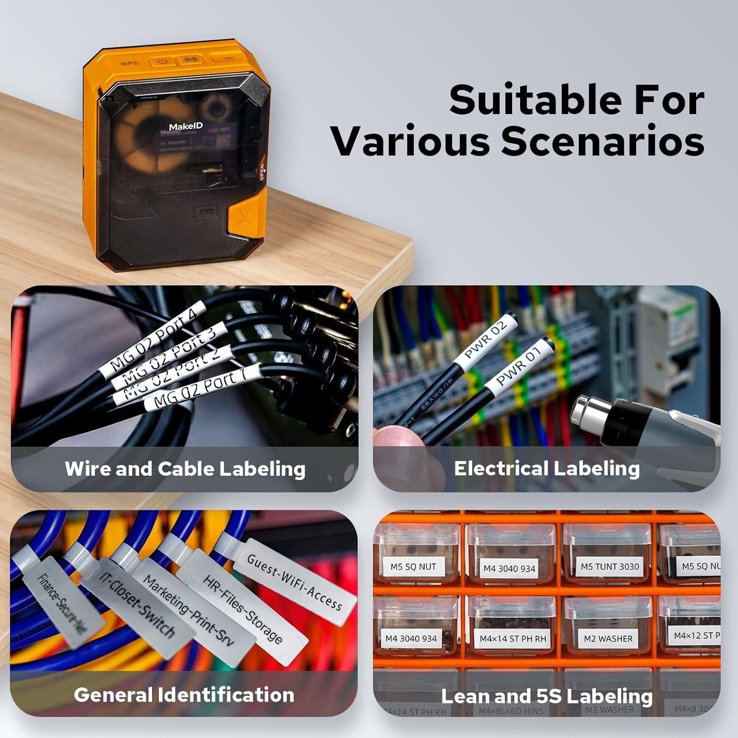 MakeID P31 Industrial Thermal Transfer Label Printer, Portable Bluetooth Labeler with Wire and Cable Labeling Machine