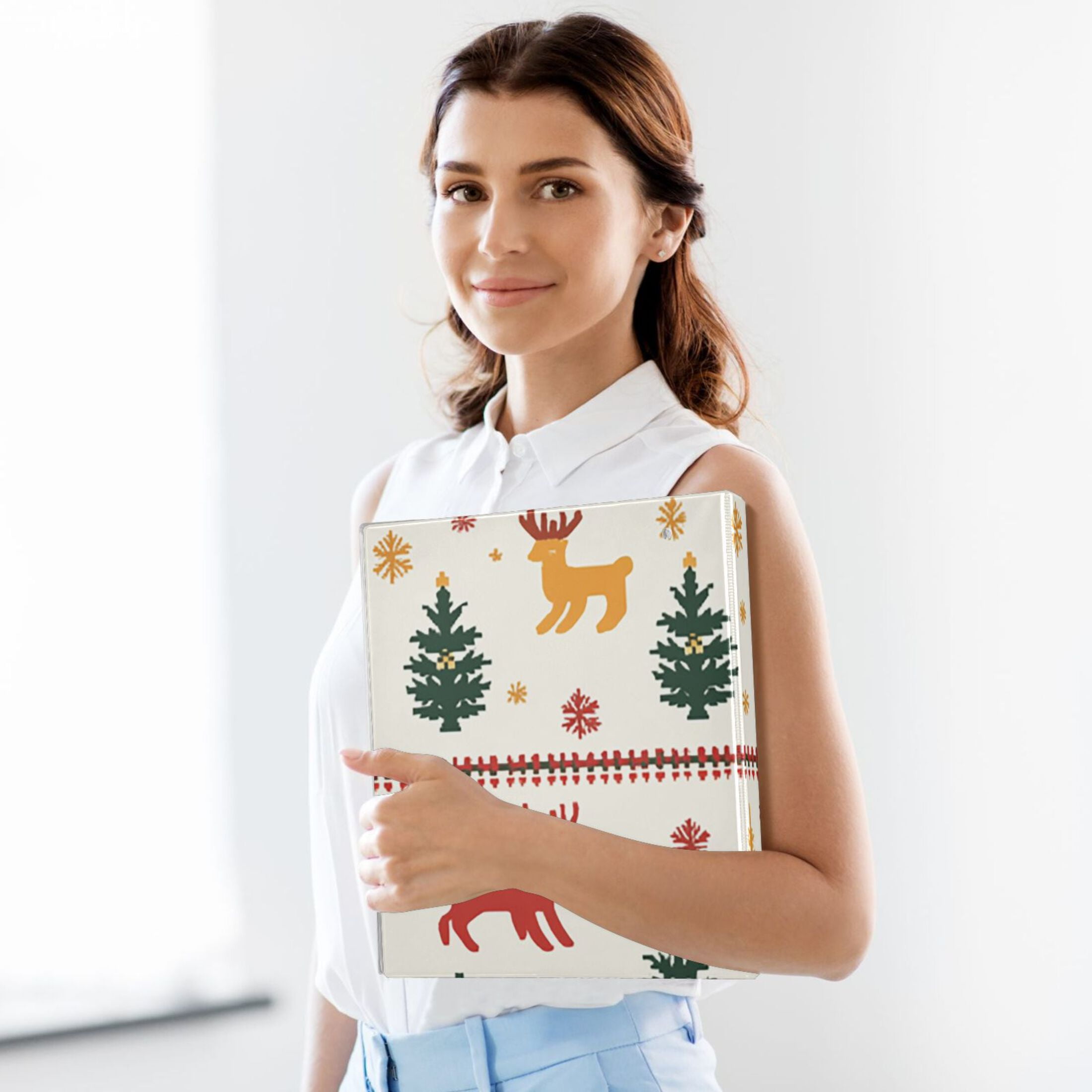 Christmas Deers Trees 3 Ring Binders 1.5 inch Hardcover File Folders with Interior Pockets A4 Size Organizer for School Office Hospital