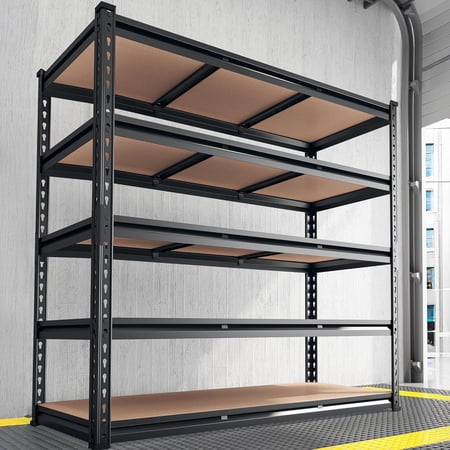 REIBII 48.2" W Garage Shelving, Storage Shelves Load 3000LBS, Adjustable Garage Shelving Heavy Duty for Pantry, Basement, Warehouse, 48.2''W X 72''H X 24'', Black