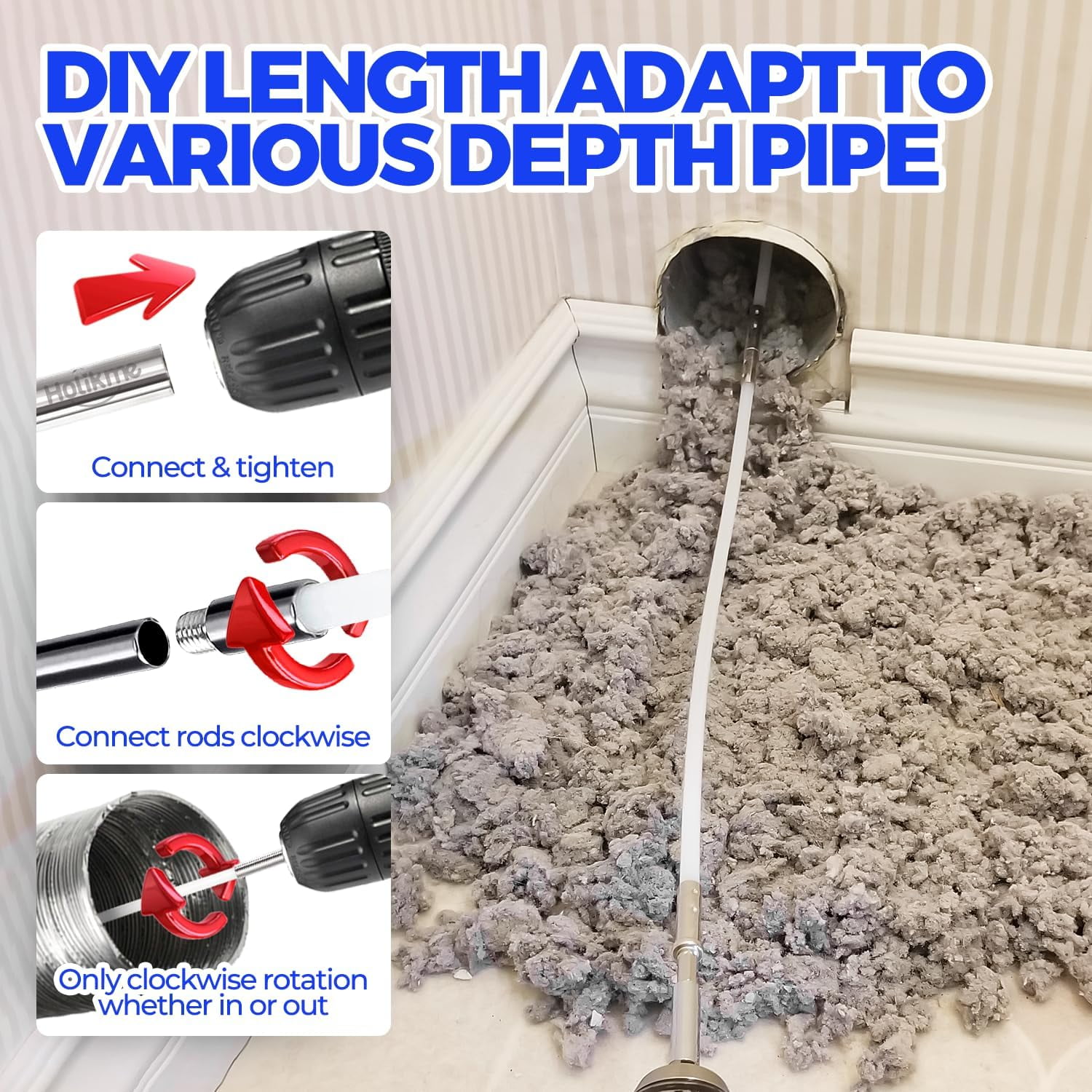 40 Feet Dryer Vent Cleaner Kit, Flexible Lint Brush with Drill Attachment, Extends Up to for Easy Cleaning, Synthetic Head, Use or Without a Power