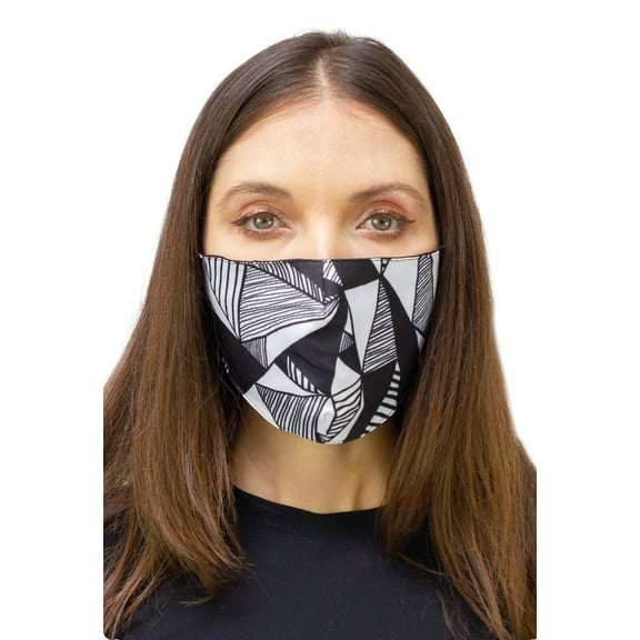 SINGLE PACK GEOMETRIC FACE MASK COVERING GRAPHIC PRINT WITH ADJUSTABLE STRAPS AND POCKET FOR FILTER