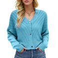 thumbnail image 2 of Vedolay Fall Sweaters for Women Long Sleeve Button Down Coat Knit Cardigan Coat Blue,M, 2 of 5