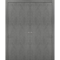 Solid French Double Doors 60 x 80 inches | Planum 0010 Concrete | Wood Solid Panel Frame Trims | Closet Bedroom Sturdy Doors