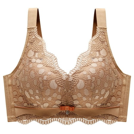 

LWZWM Lounge Bras for Women Plus Size Lace No Underwire Bowknot Bra Push Up Bralette Female Lingerie Khaki XXL