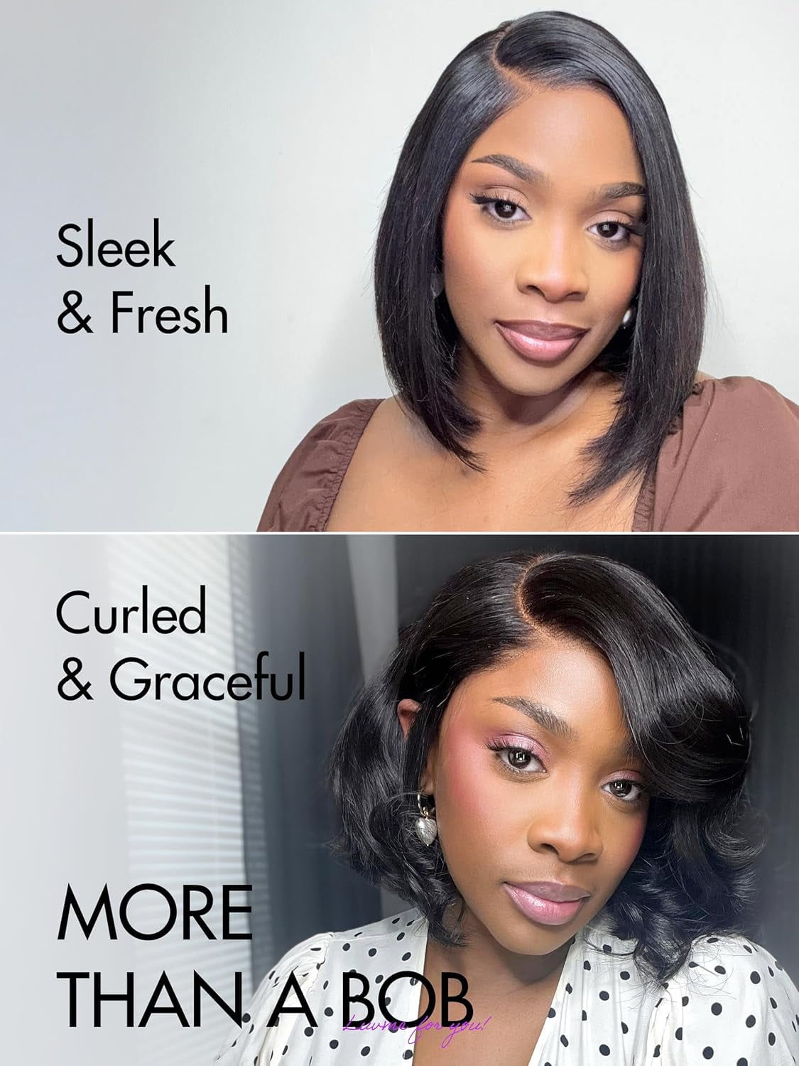 LUVME 7x6 PartingMax HD Lace Front Bob Wigs 10" Human Hair Pre Cut Plucked Glueless Natural Black Color