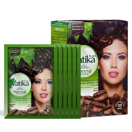 Henna Hair Dye(Dark Brown 4.5 Shade), Ammonia-Free & Temporary (4-8 Weeks), 6 Sachets/Box