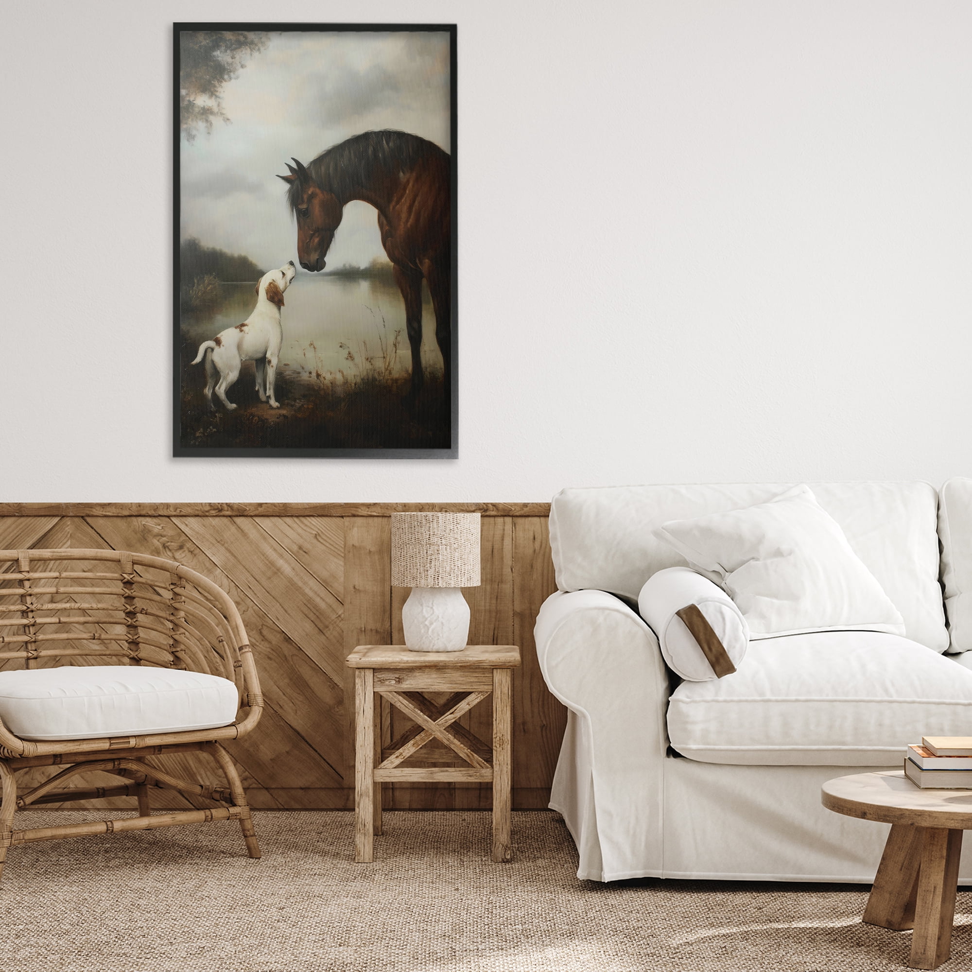 Stupell Industries Hound & Horse Companions Black Framed Giclee Art, design by Petal Prints Design
