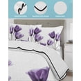 thumbnail image 4 of Purple Tulip Floral Summer Quilt Set Queen Size, Soft Microfiber Quilted Bedding Set with 2 Pillow Shams, Pastel Country White Wildflower Lightweight All Season Bedspread Coverlet for Bedroom 90"x96", 4 of 6