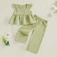 thumbnail image 2 of mgoYE Toddler Baby Girl Summer Clothes Flutter Sleeve Tee Plaid Pant Cute Casual Playwear Set 12 18 Month 2 3 4 5 T Size 18-24 Months, 2 of 6