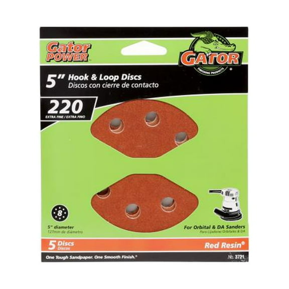 Gator 3721 Sanding Discs, Aluminum Oxide, Red Resin, 220-Grit, 5 In., 5-Pk. - Quantity 5