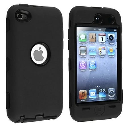 Hybrid Armor Case Cover compatible with Apple iPod touch 4th Generation, Black Hard / Black