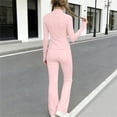 thumbnail image 5 of Sets for Girls​ Solid Color Full Zip Long Sleeve Top and Yoga Pants, Breathable Athletic Wear for Sports and Exercise 3-15 Years Pink 13-14Years, 5 of 7