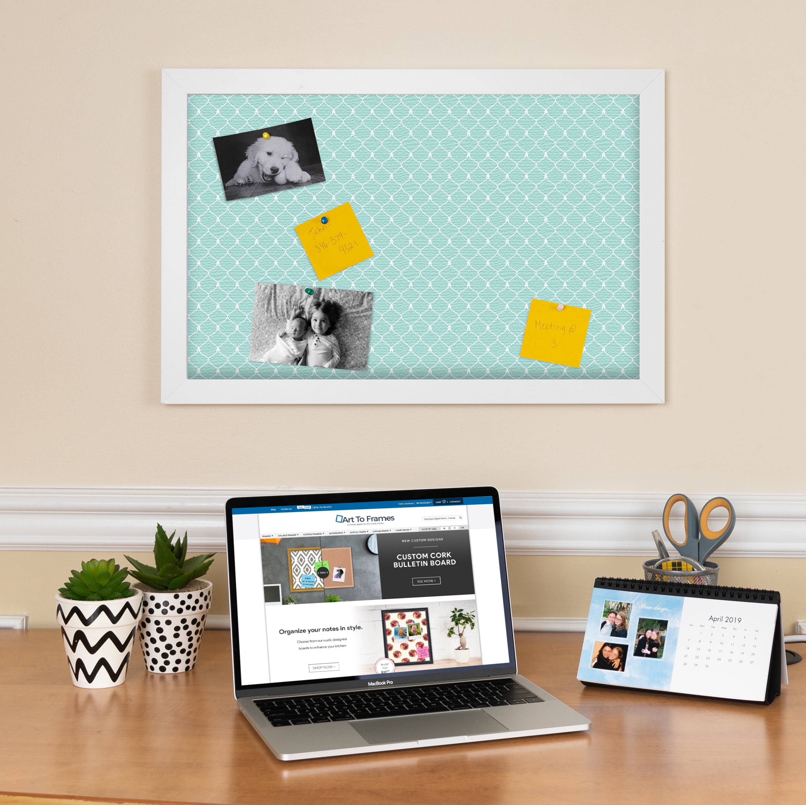 PinPix 24x24 Custom Cork Bulletin Board Blue Chain Poster Board Has a Fabric Style Canvas Finish, Framed in Blue Chain, by ArtToFrames (PinPix-571)