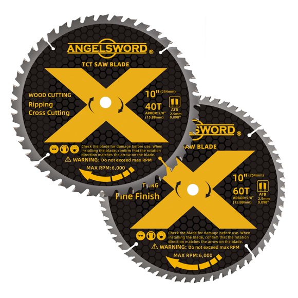 Hoja de sierra ANGELSWORD de 10" 40T y 60T, paquete de 2 para madera