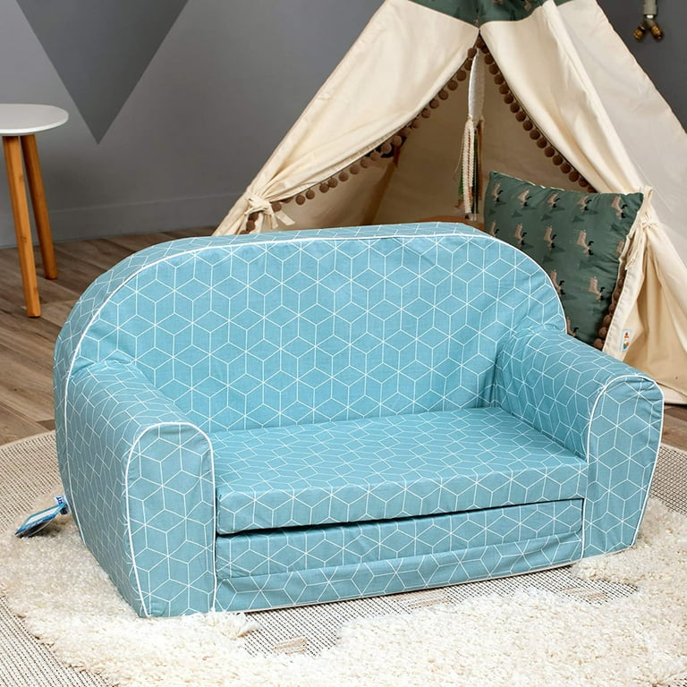 Delsit Toddler Couch and Kids Flip Open Foam Double Sofa, Mint Cubes