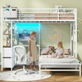 thumbnail image 4 of Bunk Bed Twin XL Over Twin Size with Desk L-Shaped Metal Bunk Bed with Led Lights & Charging Station, Twin Loft Bed Frame with 5 Storage Drawers & Safety Guardrail & Ladder, White, 4 of 9
