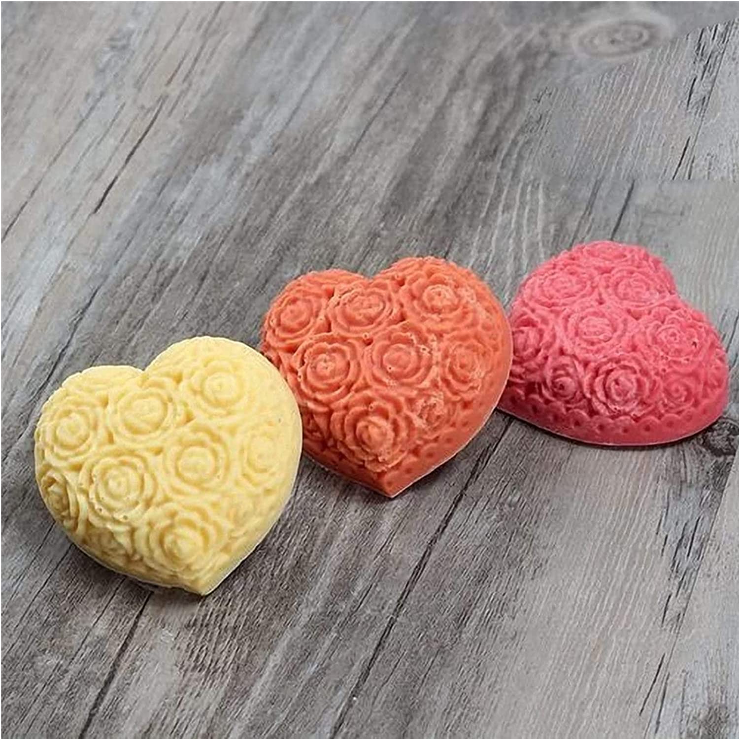 ABCISI 3-Cavity Heart Rose Flower Silicone Mold, DIY Silicone Mold for Soap Fondant Cake Decoration Chocolate Candle Bath Bomb, Perfect for Valentine's Day Gift, Wedding, Anniversary, Engagement
