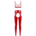 thumbnail image 2 of Doomiva Women's Solid Color PVC Leather Leggings Set Backless Halter Cami Top Crotchless Underwear B Red XXL, 2 of 3