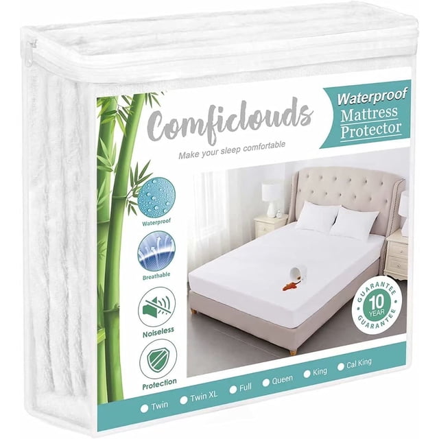 Queen Size cooling Waterproof Mattress Protector Pad cover,Bamboo Terry Top Breathable Fitted Sheet Style Deep Pocket-Noiseless,Vinyl,PVc Free,Matress Protector Queen for Pets Kids Adults