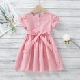 thumbnail image 2 of Girls Dresses Summer Stripe Dress Short Sleeve Dresses Striped Bowknot Waistband Dress 1 To 7 Years Casual Dresses,Size 5 Years-7 Years, 2 of 7