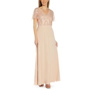 Adrianna Papell Women's V Neck Beaded Bodice Gown Pink Size 14