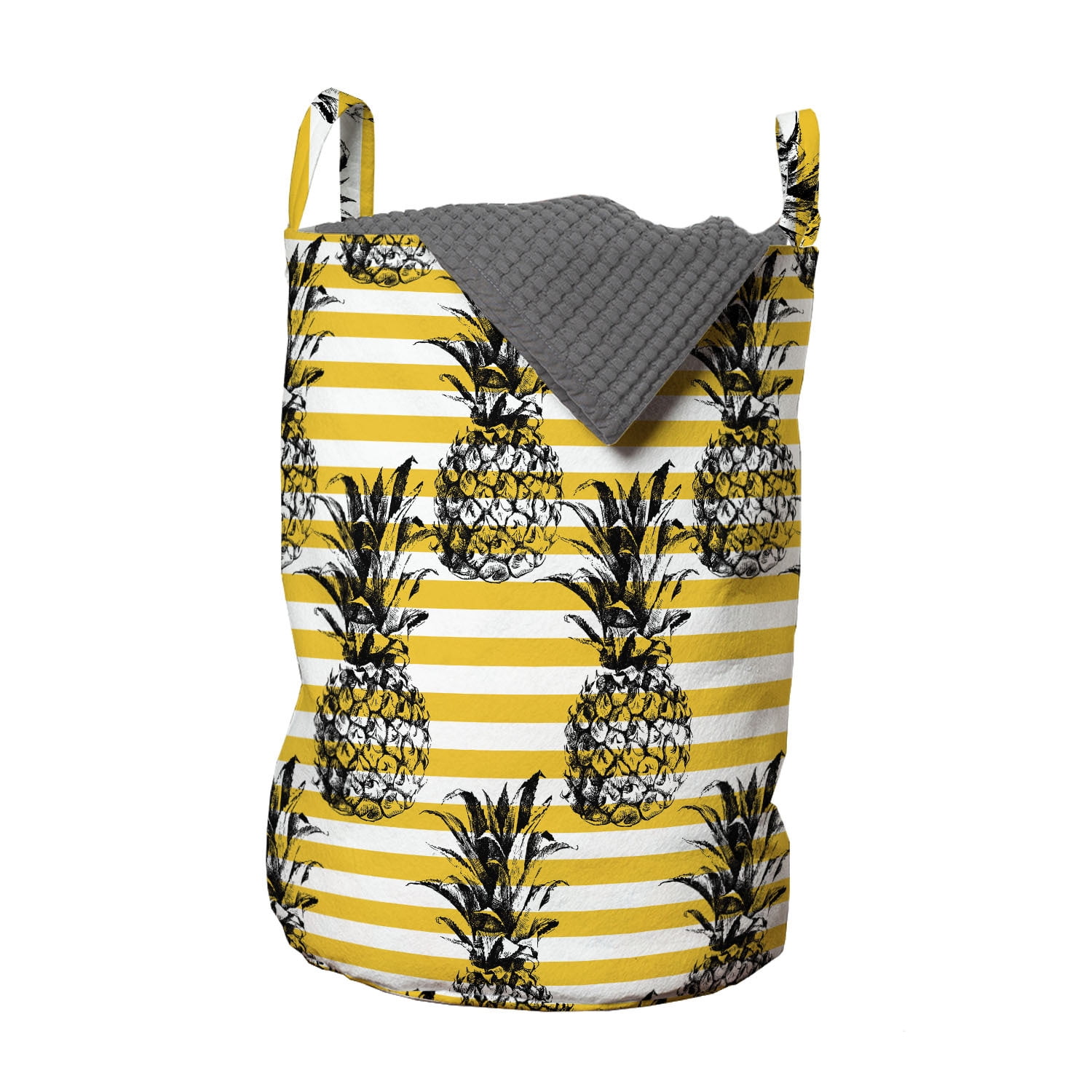 Grunge Laundry Bag, Retro Striped Background Pineapple Vintage Hippie