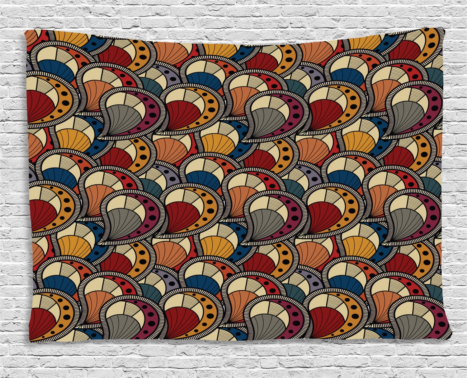 African Tapestry, Paisley Motifs with Geometric Design Dots and Lines