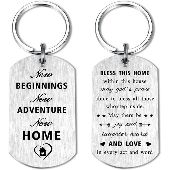 Keychain for New Home, Stainless Steel Key Ring with Home Blessing for Women Men, Housewarming Gifts Ideas, Bless This Home with Love and Laughter