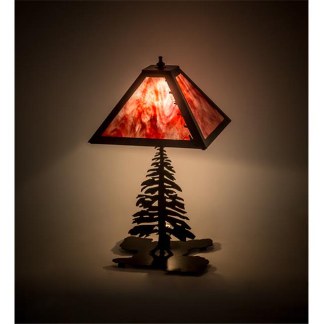 Meyda 175751 21 in. Leafs Edge Tall Pines with Lighted Base Table Lamp, Textured Black & Br