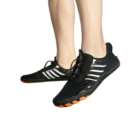 

SIMANLAN Mens Womens Water Shoes Barefoot Quick-Dry Aqua Sock Swim Diving Surf Sports Shoes White Black 7.5