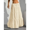 thumbnail image 5 of Tiered Pleated Low-Waist Flowing Maxi Skirt Beige, 5 of 6