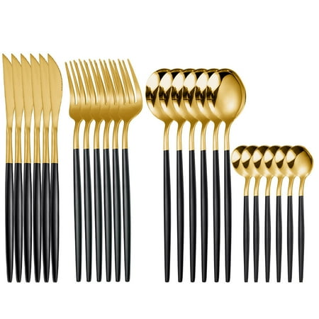 

Matte Silverware Set Serve for 6 24 Pieces Heavy Stainless Steel Flatware Set Utensils Cutlery Tableware Set Including Steak Knife Fork and Spoon Gift Package for Wedding Housewarming