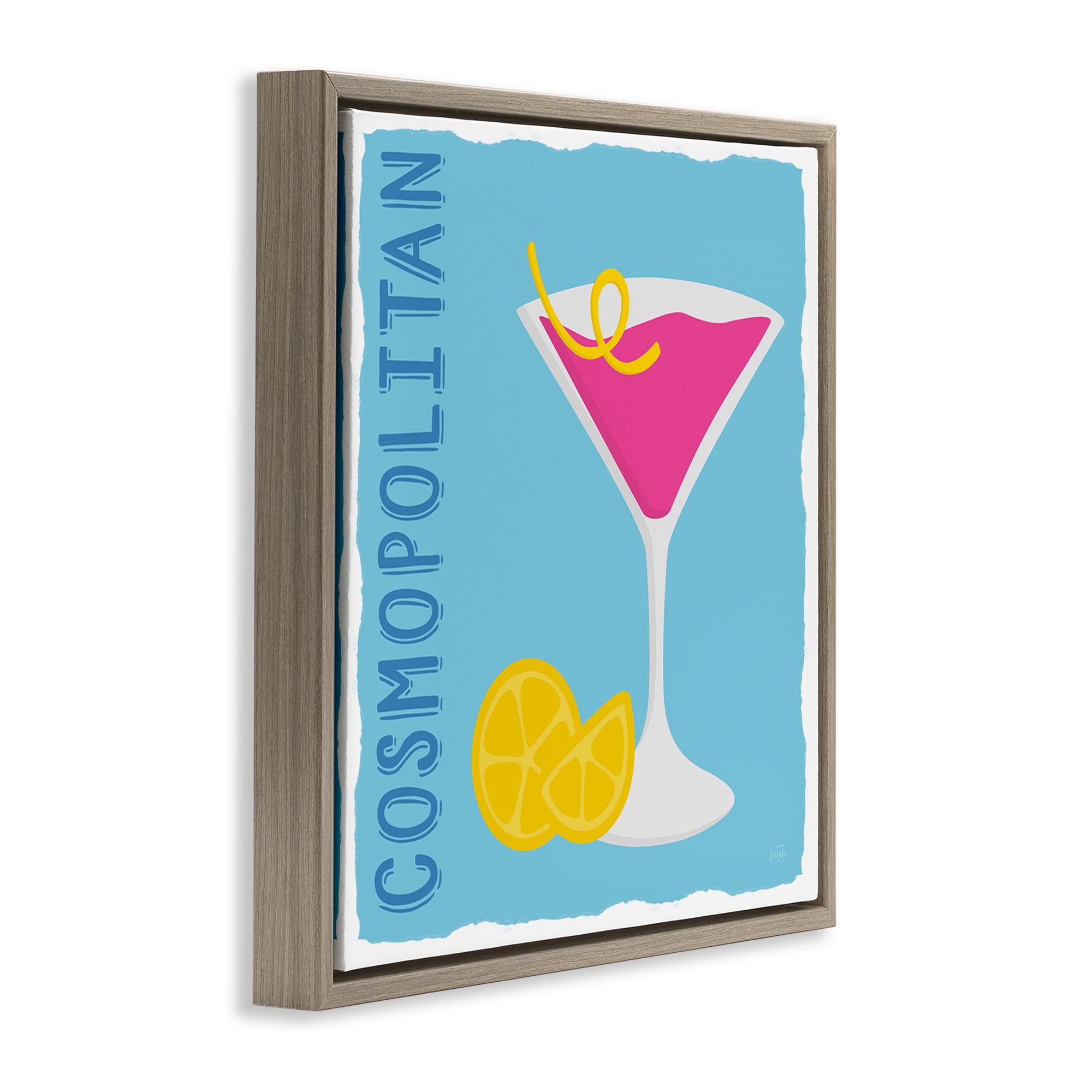 Stupell Industries Cosmopolitan Cocktail Drink Food & Beverage Painting Brown Floater Framed Canvas Art Print Wall Art, 25 x 25