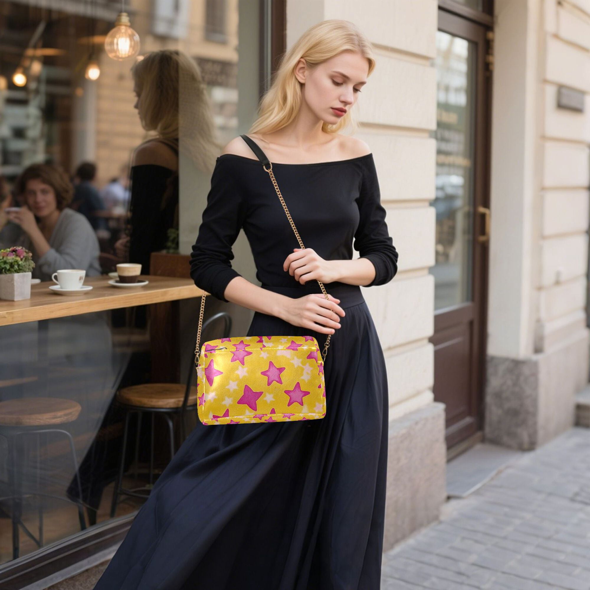 FORMRS Women Crossbody Purse with Chain Strap Vegan Leather Shoulder Handbag, Large Pink Stars