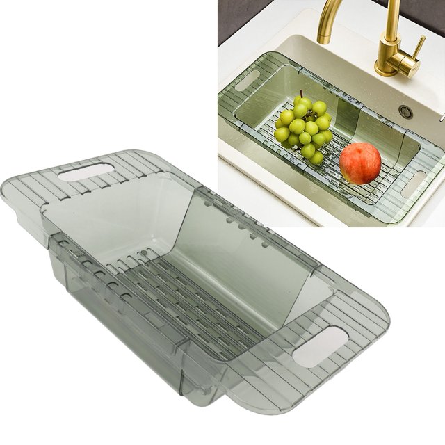 PET Fruit and Vegetable Sink Strainer, Kitchen Telescopic Drain Rack, Over The Sink Colander, Kitchen Sink Drain Basket with Hollow Drainage Holes for Vegetables and Fruits Cleanin