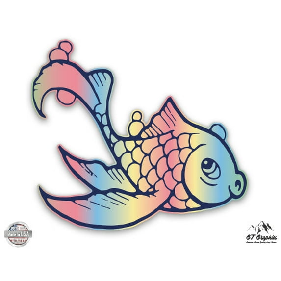 Cute Rainbow Fish - 3" Vinyl Sticker - For Car Laptop I-Pad Phone Helmet Hard Hat - Waterproof Decal