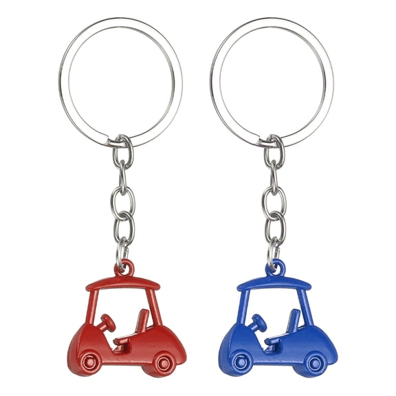 Uxcell 2Pcs Golf Cart Keychain, Metal Golf Keychain Pendant Rings Organizer Bag Charm Accessories for Golfer Birthday Gifts Souvenirs Backpacks Handbag, Blue/Red