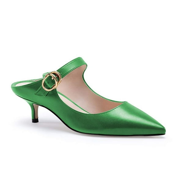 YDN Women Pointed Toe Strappy Backless Pumps Slip on Kitten Low Heel Mules Fashion Dress Formal Slides Size 7 Green