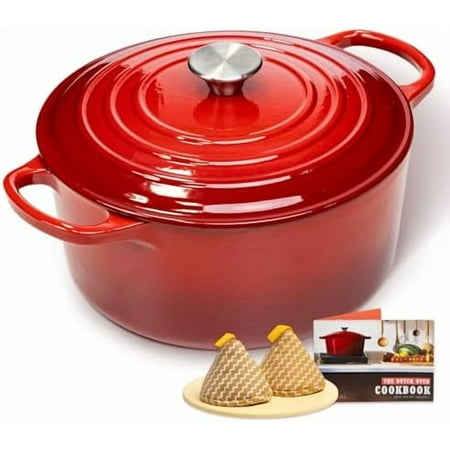 Enameled Cast Iron Dutch Oven,5.5 Quart Pot with Lid,Oven Safe up to 500?& Across All Cooktops,Heavy-Duty Cookware for Braising, Stews,Roasting, Bread Baking,Red,26cm/6L,by