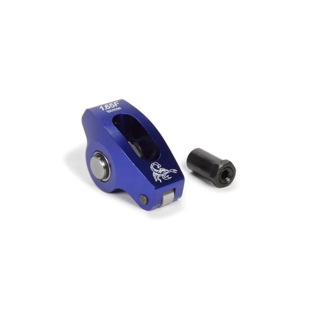0.437 in. 1.65 Ratio Stud Mount Full Roller Race Series Rocker Arm for Small Block Ford - Blue Anodize