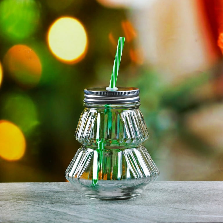 900ml Christmas Tree Shape Glass Mason Jar drinking Mug with Metal