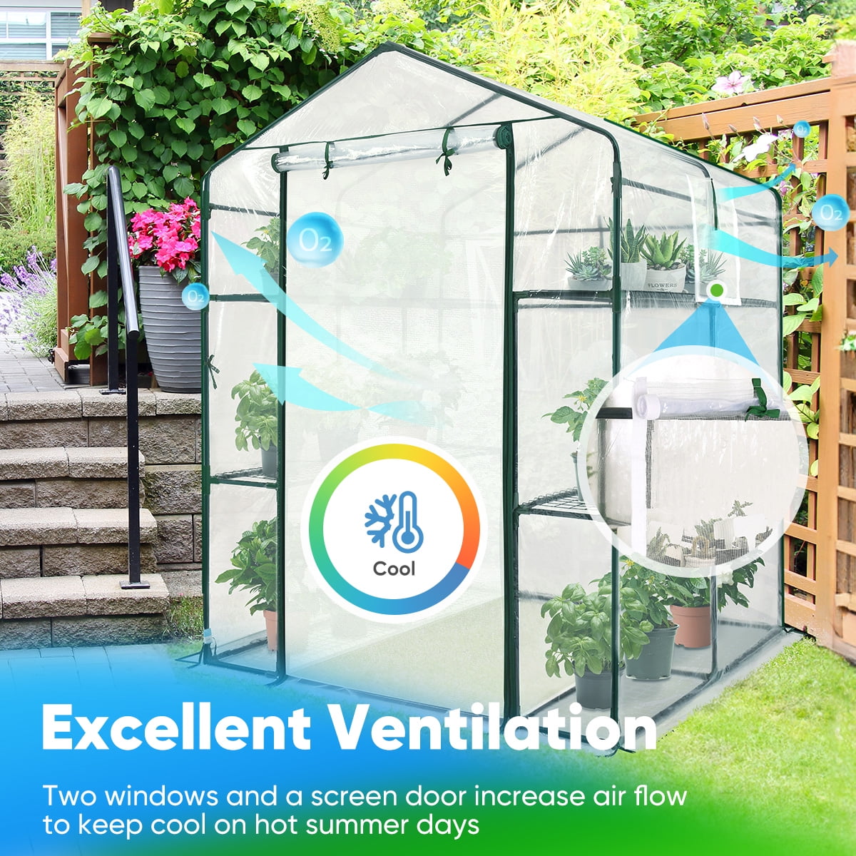 Quictent Mini Greenhouse 56"x56"x77" Walk-in Greenhouse, Transparent PVC Cover, 12 Shelves