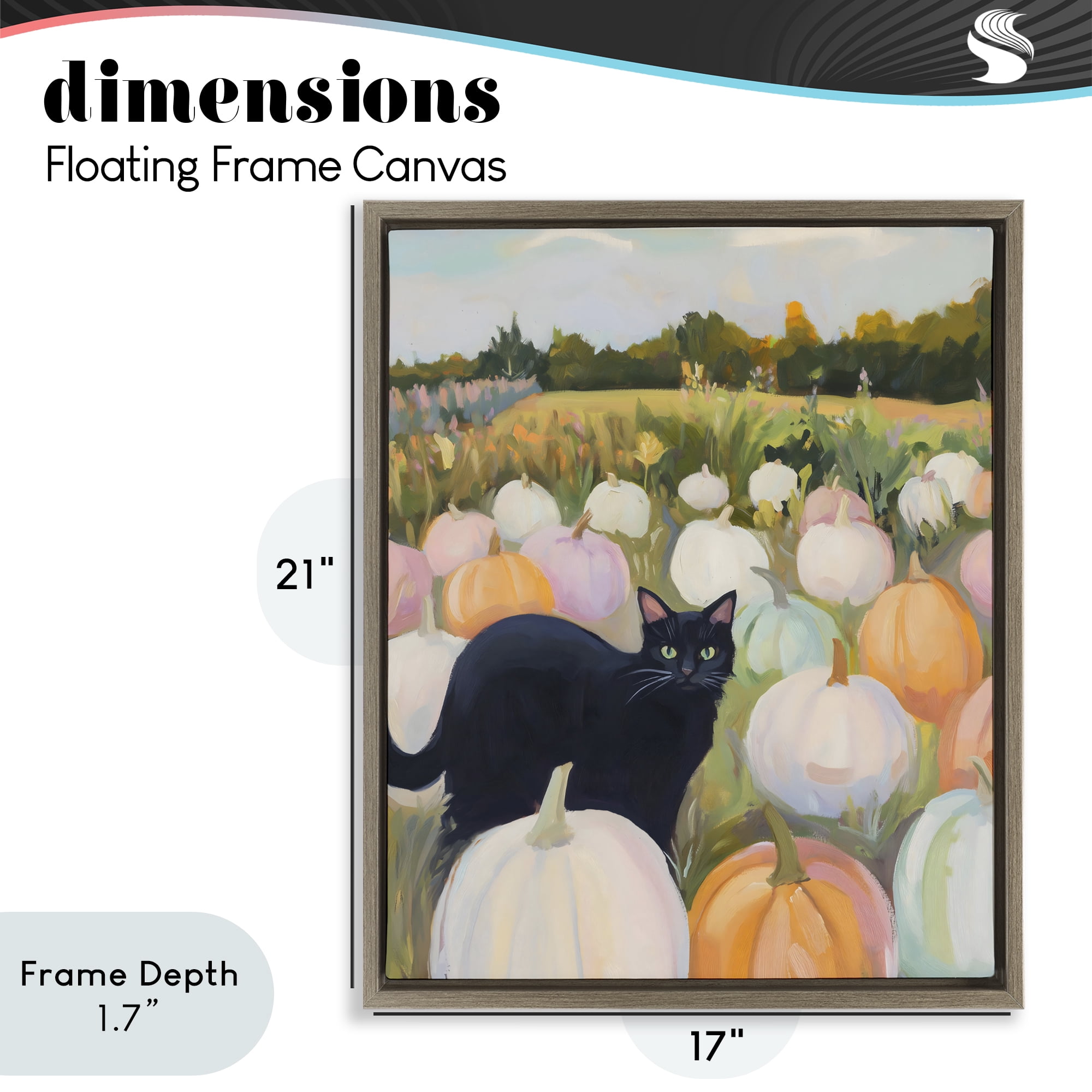 Stupell Industries Kitten & Pumpkins in Field Brown Framed Floater Canvas Wall Art, design by The Prints Vibe