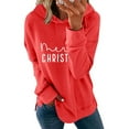 thumbnail image 4 of Drawstring Hoodie for Women Merry Christmas Outfits Letter Printed Casual Loose Hooded Sweatshirt with Front Pocket (2XL, Red 01), 4 of 6