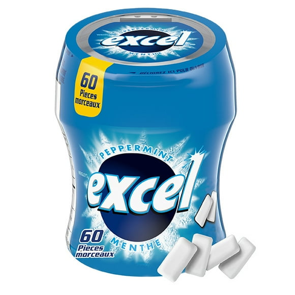 EXCEL, Peppermint Flavoured Sugar Free Chewing Gum, 60 Pieces, 1Bottle