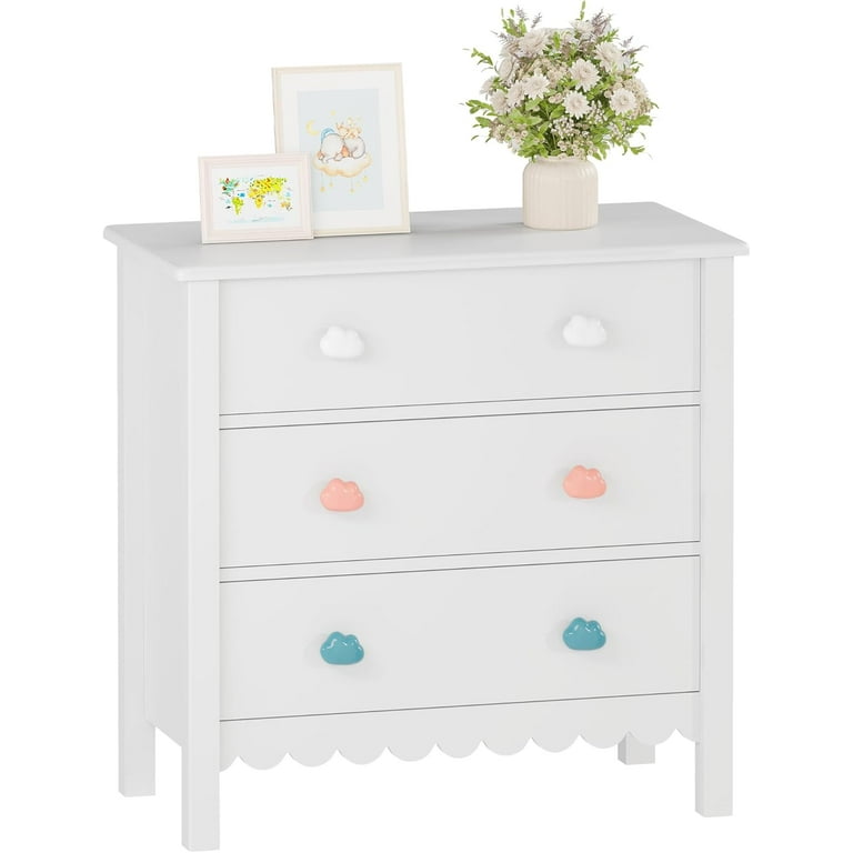 3 Drawer Dresser for Bedroom,Small Green Drawer Dresser with Colorful Cloud  Handle, Chest of Drawers for Bedroom, Cute Scalloped Nightstand for Living  ...