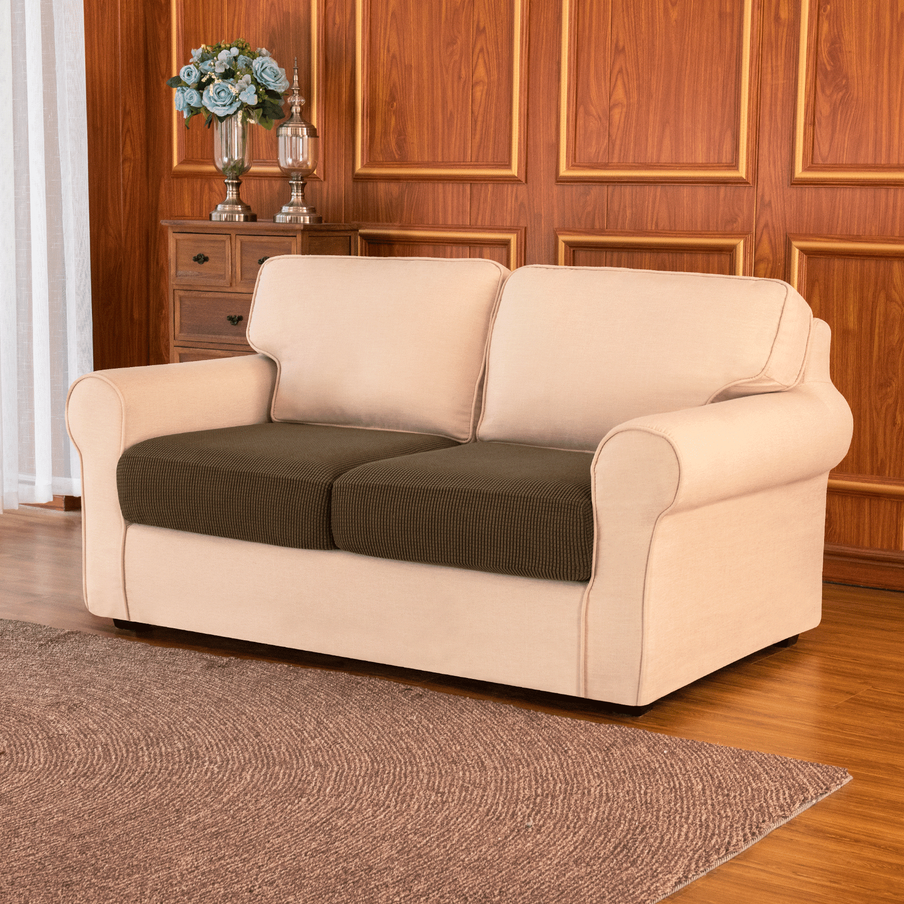 Subrtex Cushion Covers Separate Seat Stretch Textured Grid (2PCS, Coffee)