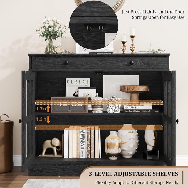 Buffet Bahut de 35,4 Pouces avec Rangement, Armoire Buffet avec Porte en Verre