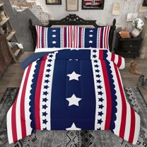 Homewish Cute American Stars Full Size Comforter Sets, Navy Red Stripes Ombre Bedding Comforter Set, Cartoon US Flag Reversible Bedding Sets, Ultra Soft Bedroom Decor, 3pcs